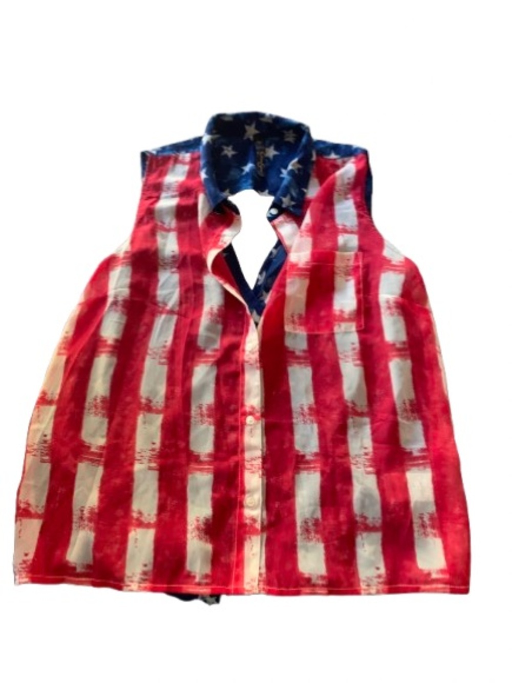 NWT Jessica Simpson Aeriel Americana Sleeveless Patriotic Flag Blouse Size Large